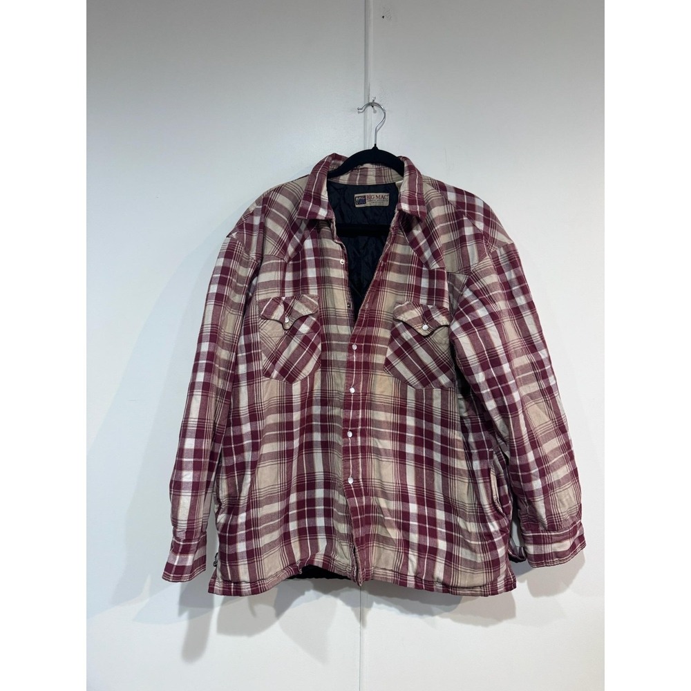 VTG Big Mac Jacket Mens Large Red Plaid Quilted Flannel Insulated Workwear‎ Snap